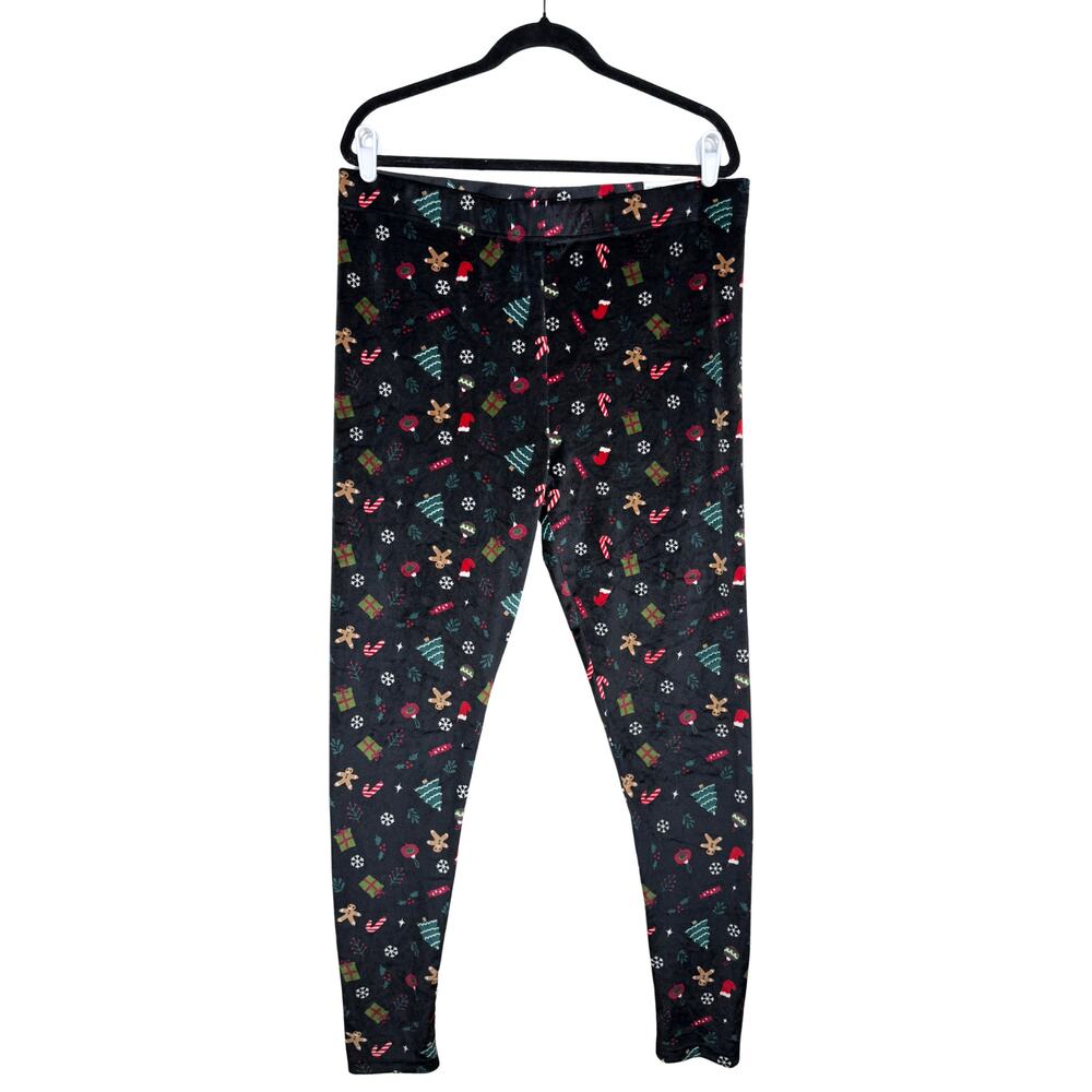 Merry Moments Christmas Holiday Ultra Plush Leggings XL Black Loungewear PJ Pant